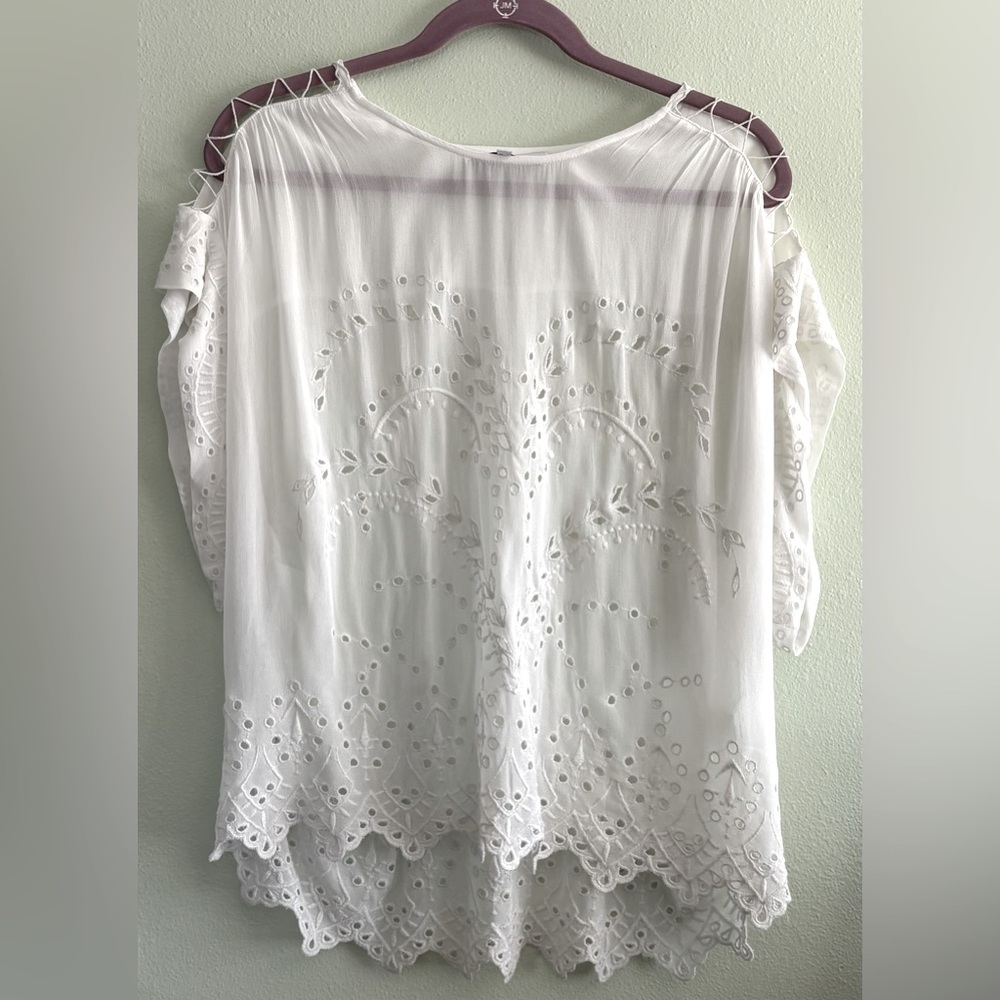 Beautiful IRO White Eyelet Fairy Blouse Shoulder Criss Cross Detail Size 36